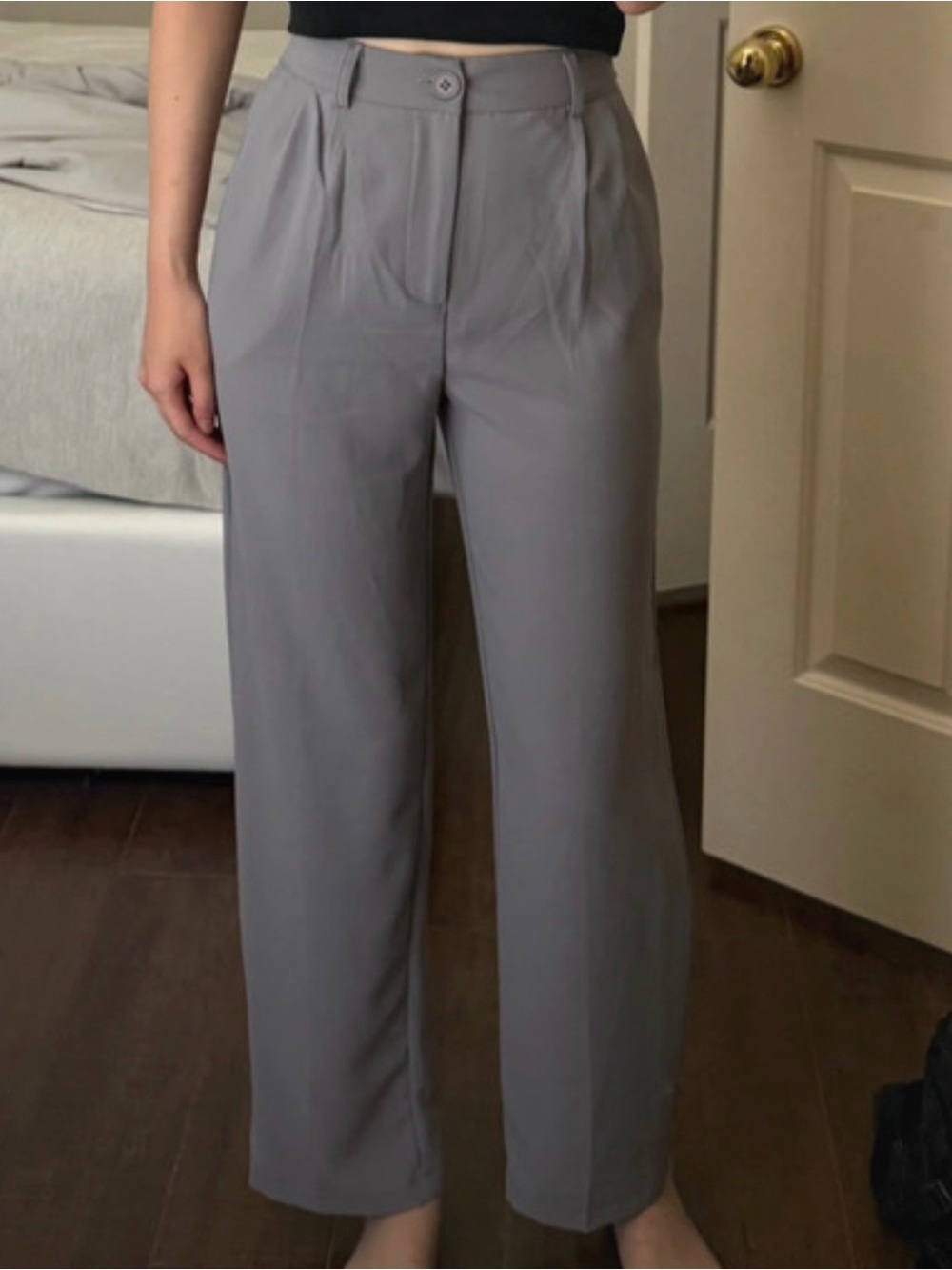 Grey high waisted straight leg slacks